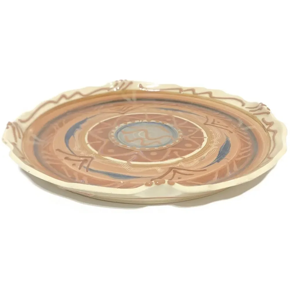 Sonja Templeton Signed Studio Art Pottery Platter Caramel Geometric Southwest